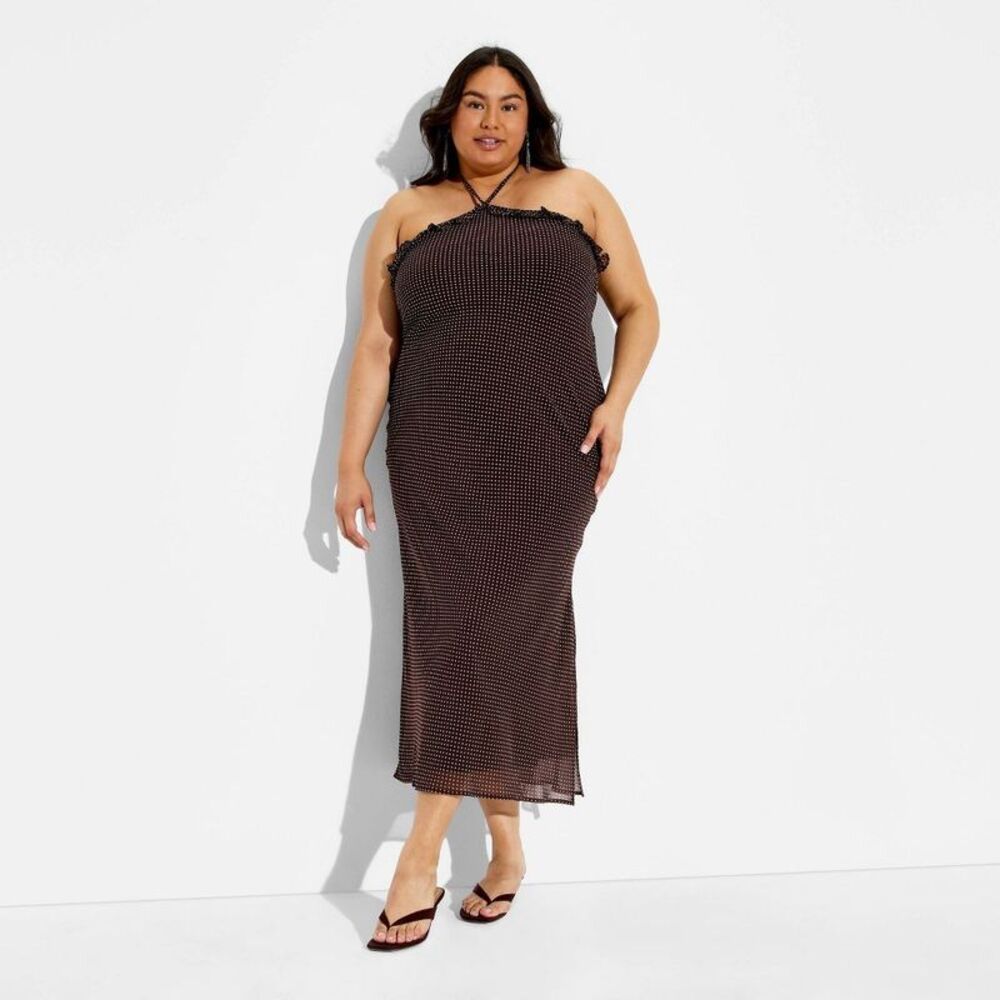 Women’s Ruffle Maxi Empire Waist Dress - Wild Fable Dark Brown Polka Dots 3X